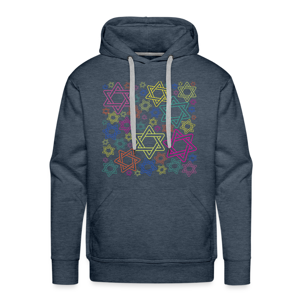 Neon Star of David FestivalMen’s Premium Hoodie - heather denim