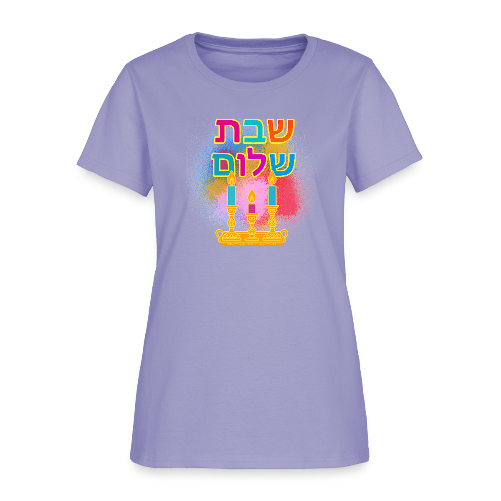 Shabbat Shalom Neon Hebrew Art Women's T-Shirt - lavender