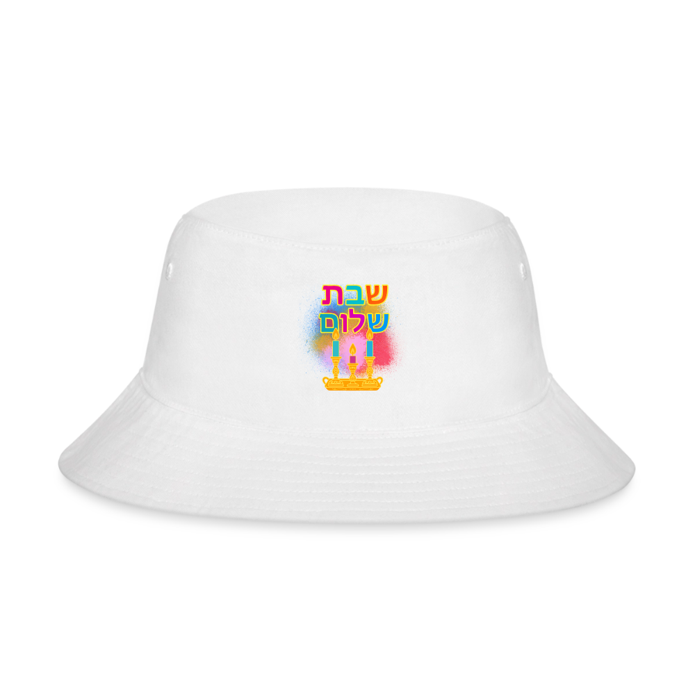 Shabbat Shalom Neon Hebrew Art Bucket Hat - white