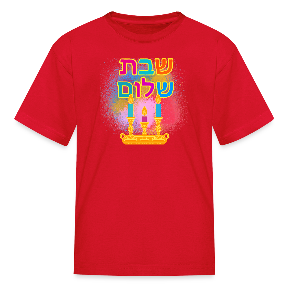 Shabbat Shalom Neon Hebrew Art Kids' T-Shirt - red