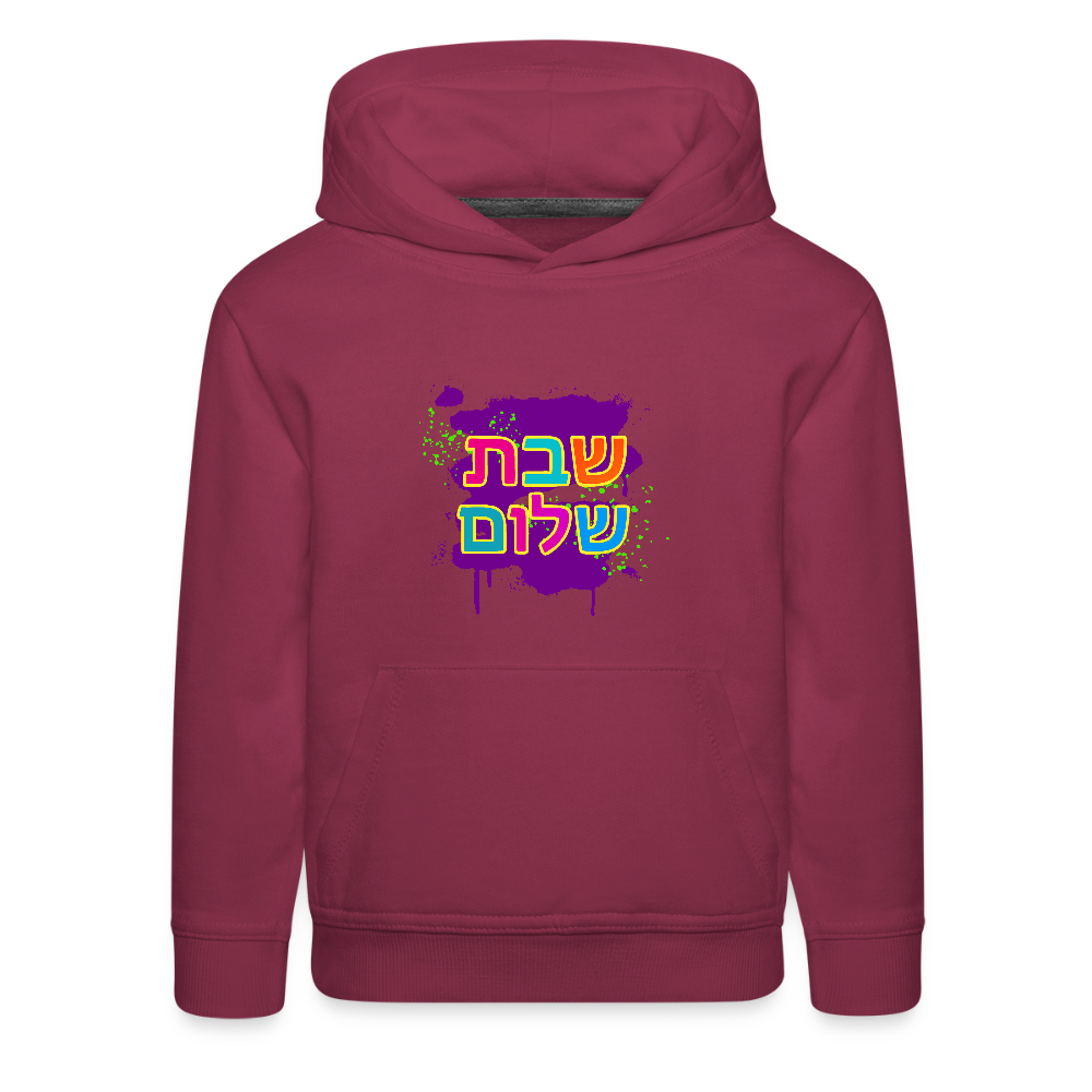 Shabbat Shalom Neon Pop Kids‘ Premium Hoodie - burgundy