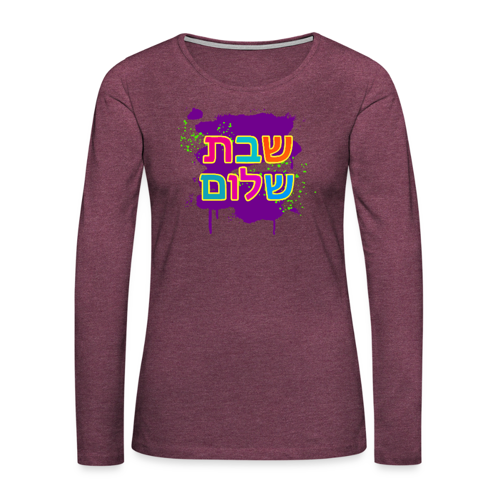 Shabbat Shalom Neon Pop Women's Premium Long Sleeve T-Shirt - heather burgundy