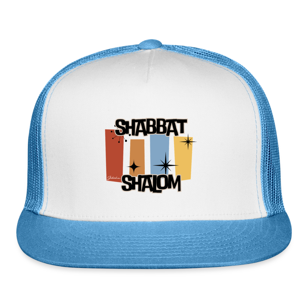 Retro Shabbat Trucker Hat - white/blue