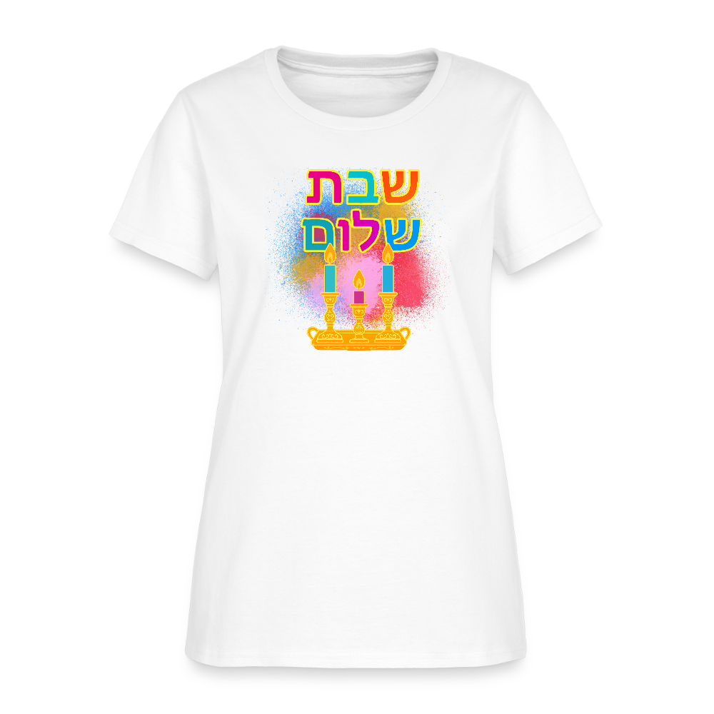Shabbat Shalom Neon Hebrew Art Women's T-Shirt - white