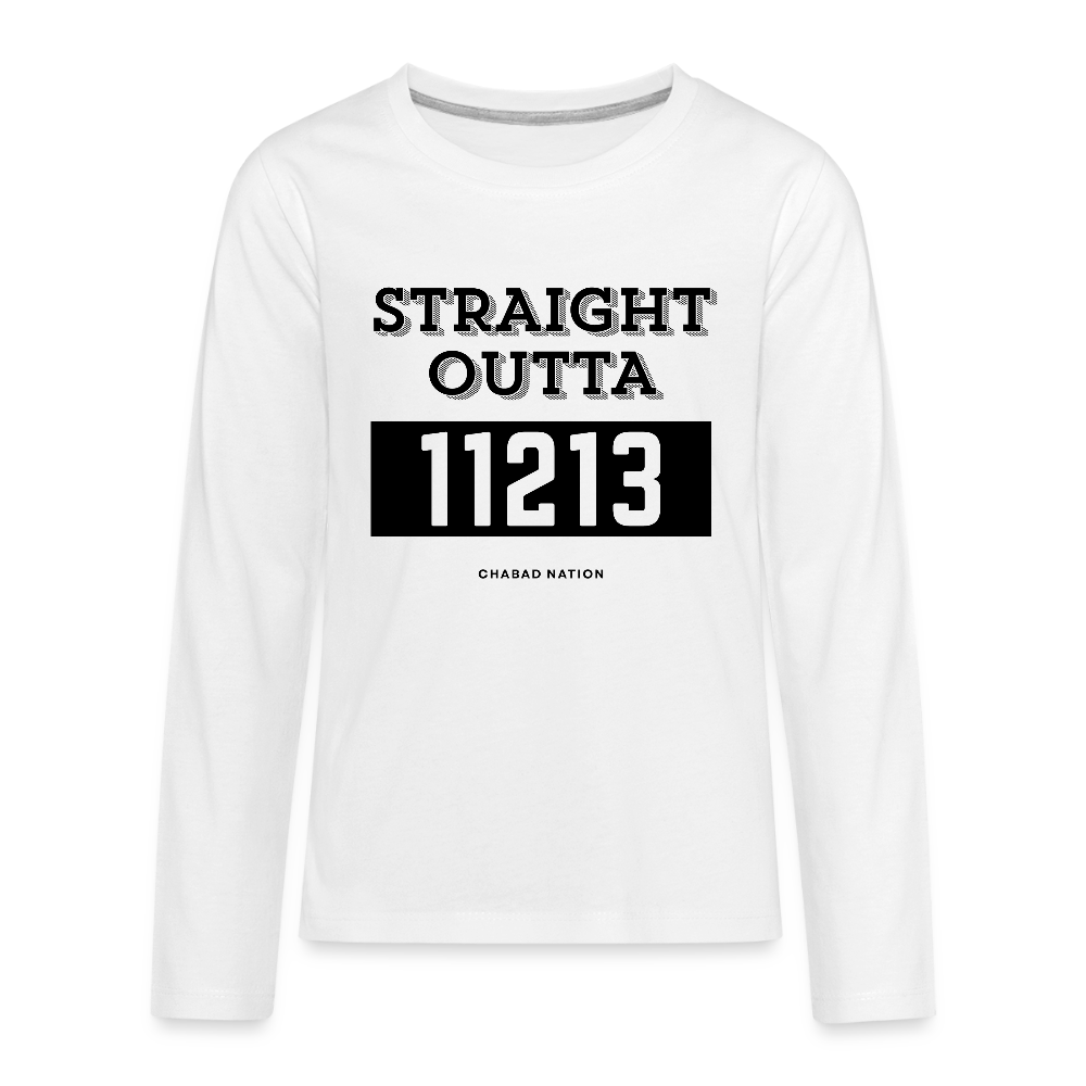 Straight Outta 11213 Kids' Premium Long Sleeve T-Shirt - white