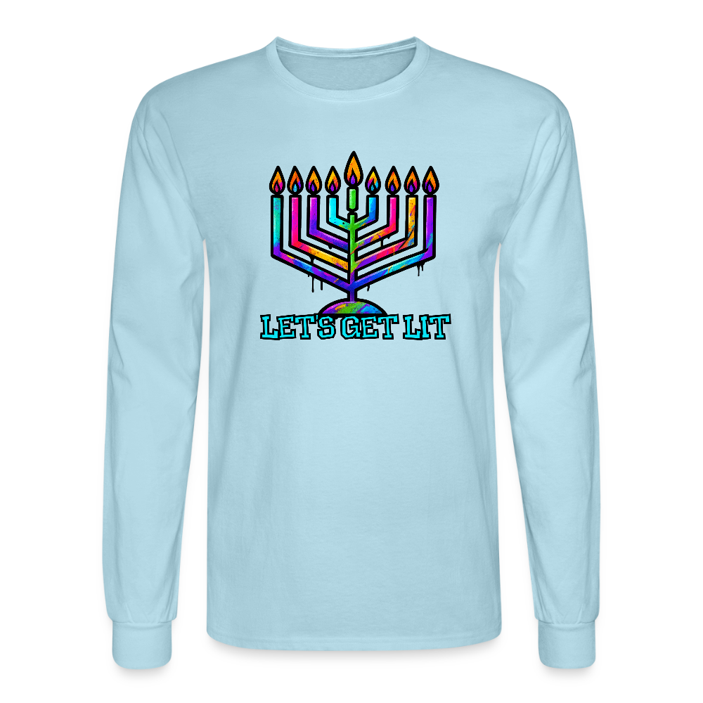 Let's Get Lit Chabad Menorah Men's Long Sleeve T-Shirt - powder blue