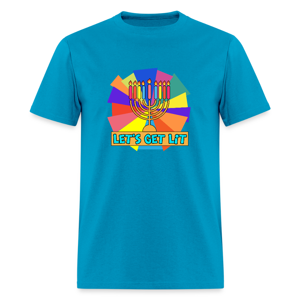 Glow & Get Lit Chanukah Menorah Men's T-Shirt | GILDAN 5000 - turquoise