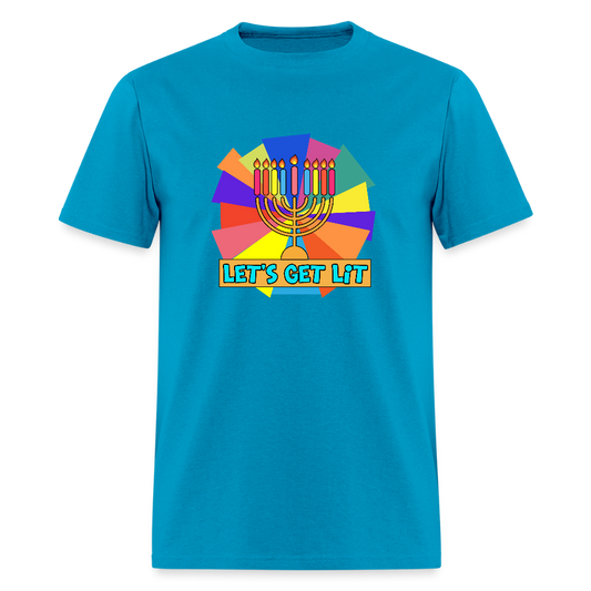 Glow & Get Lit Chanukah Menorah Men's T-Shirt | GILDAN 5000 - turquoise