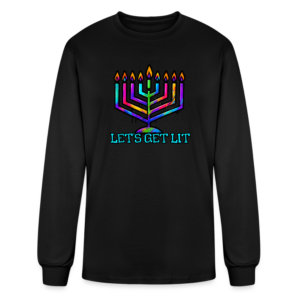 Let's Get Lit Chabad Menorah Men's Long Sleeve T-Shirt - black