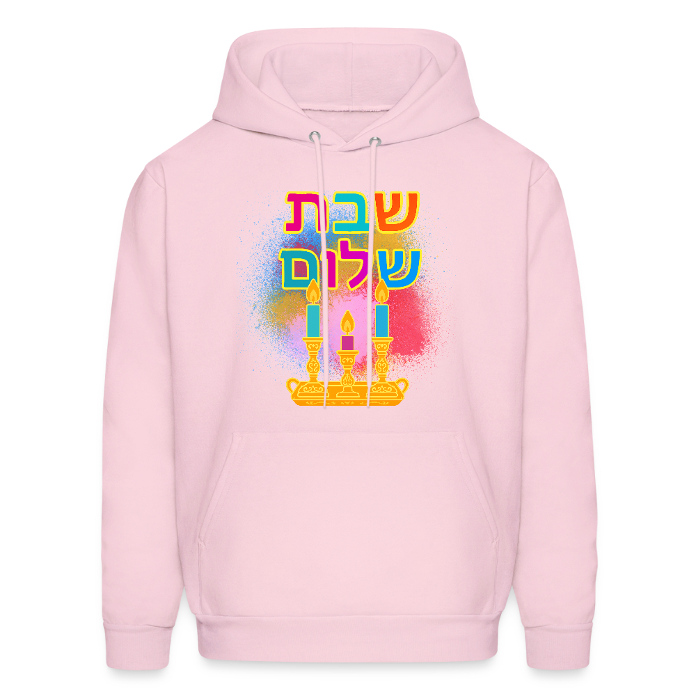 Shabbat Shalom  Neon Hebrew Art Men's Hoodie - pale pink