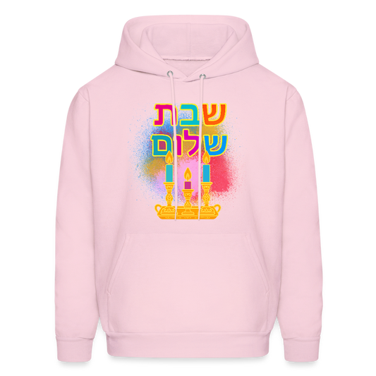 Shabbat Shalom  Neon Hebrew Art Men's Hoodie - pale pink