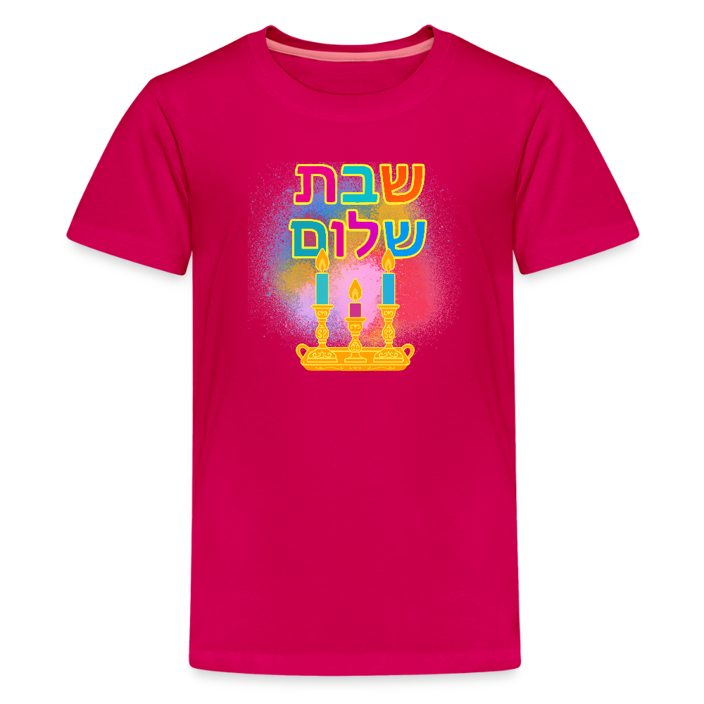 Shabbat Shalom Neon Hebrew Art Kids' Premium T-Shirt - dark pink