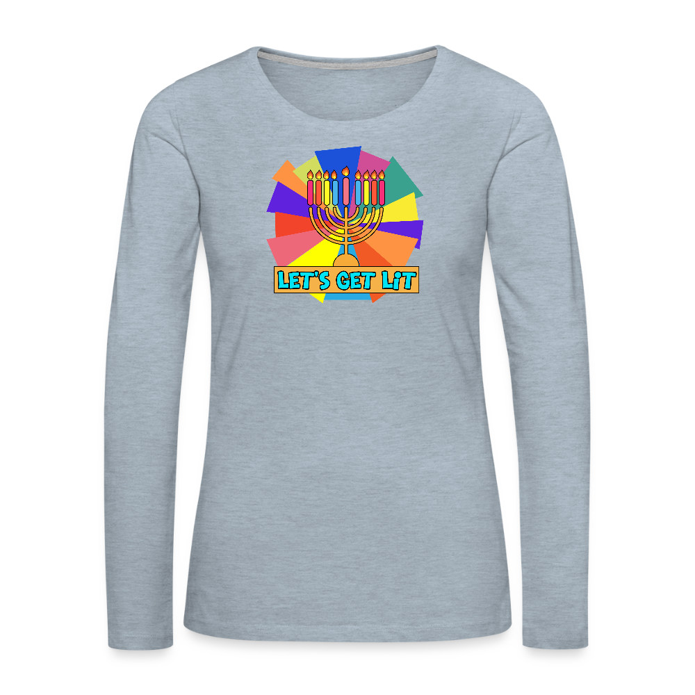 Glow & Get Lit Chanukah Menorah Women's Premium Long Sleeve T-Shirt - heather ice blue