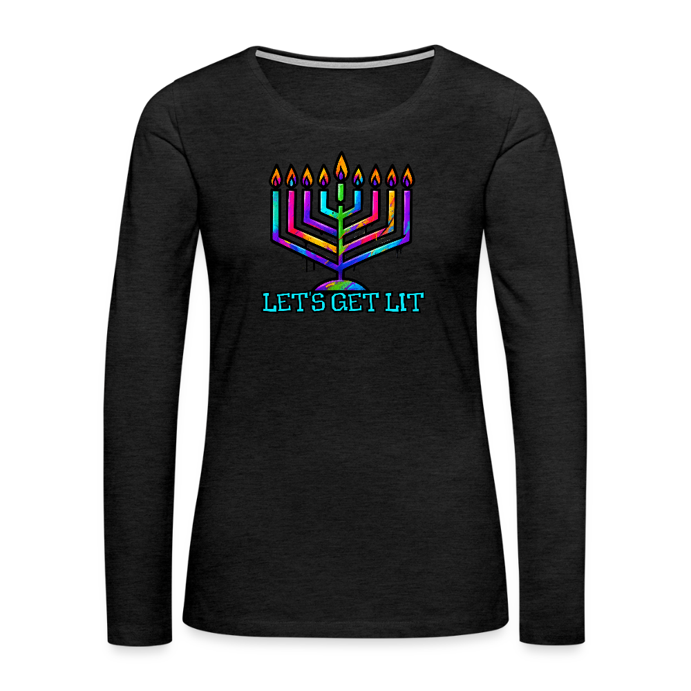 Let's Get Lit Chabad Menorah Women's Premium Long Sleeve T-Shirt - charcoal grey