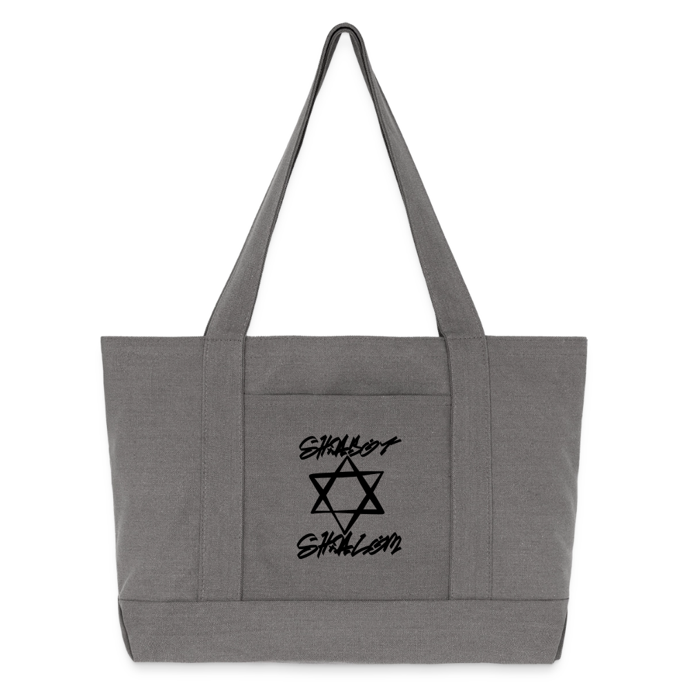 Shabbat Shalom Graffiti Star Cotton Pigment Dyed Tote Bag - charcoal grey