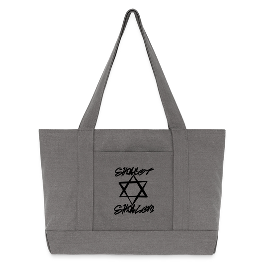 Shabbat Shalom Graffiti Star Cotton Pigment Dyed Tote Bag - charcoal grey
