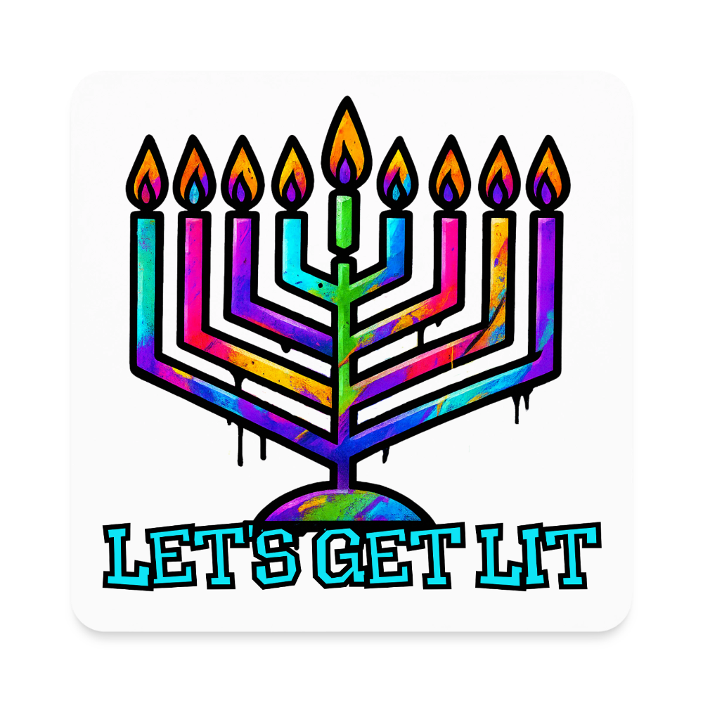 Let’s Get Lit Chabad Menorah Square Magnet - white