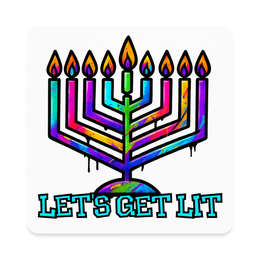 Let’s Get Lit Chabad Menorah Square Magnet - white