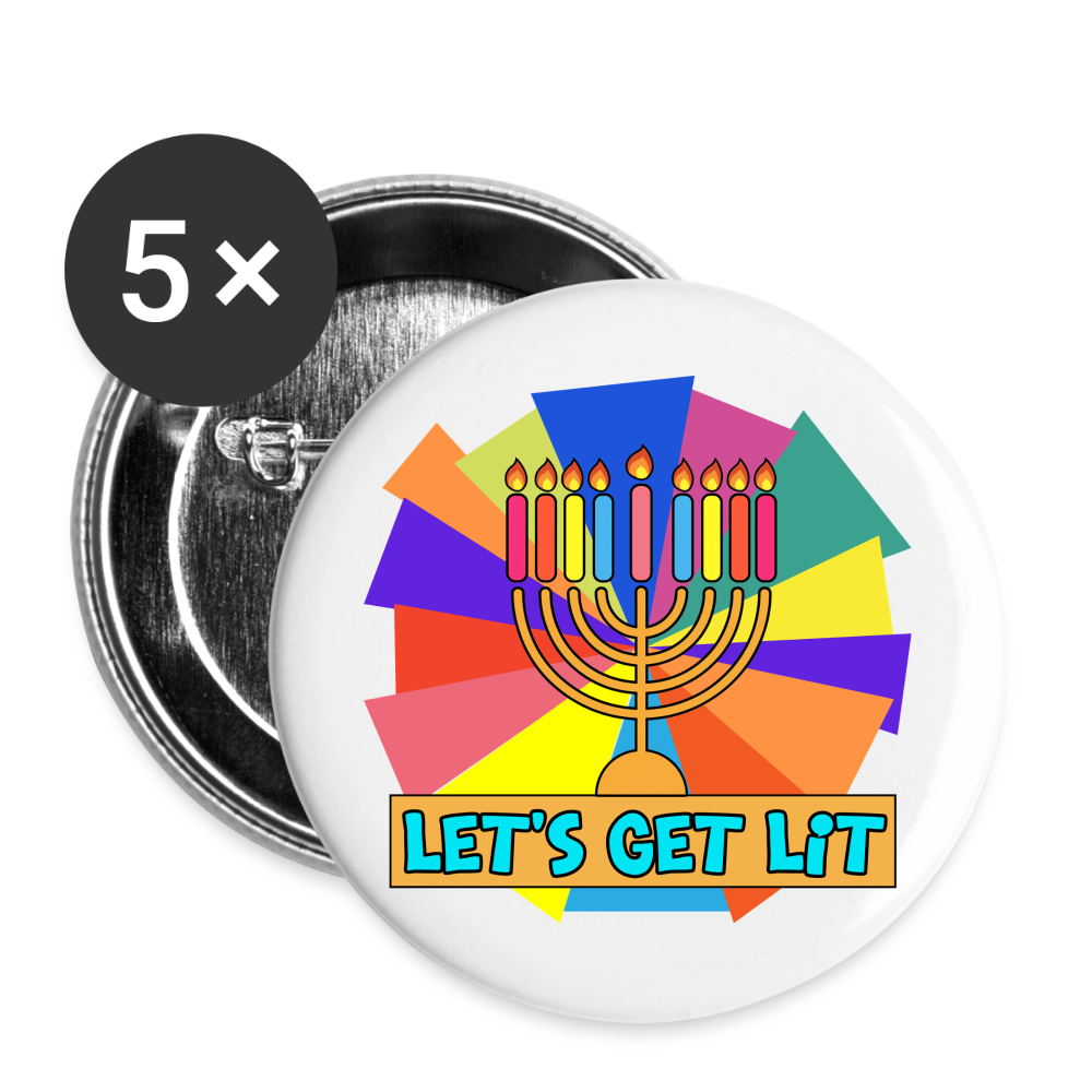 Glow & Get Lit Chanukah Menorah Buttons large 2.2'' (5-pack) - white