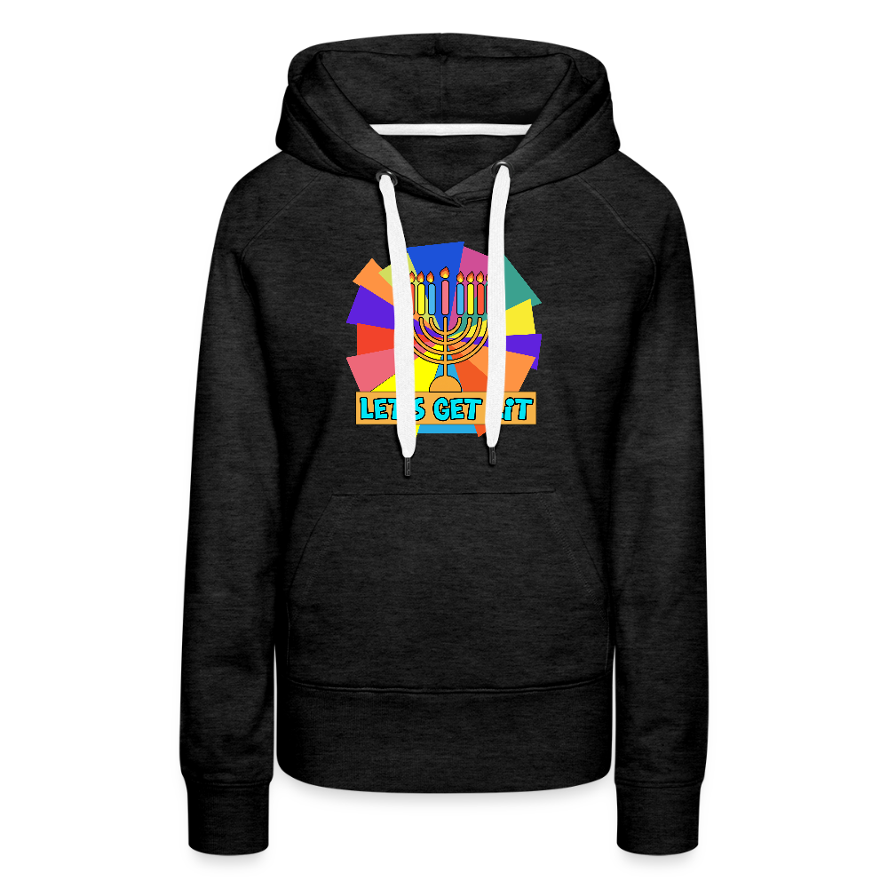 Glow & Get Lit Chanukah Menorah Women’s Premium Hoodie - charcoal grey
