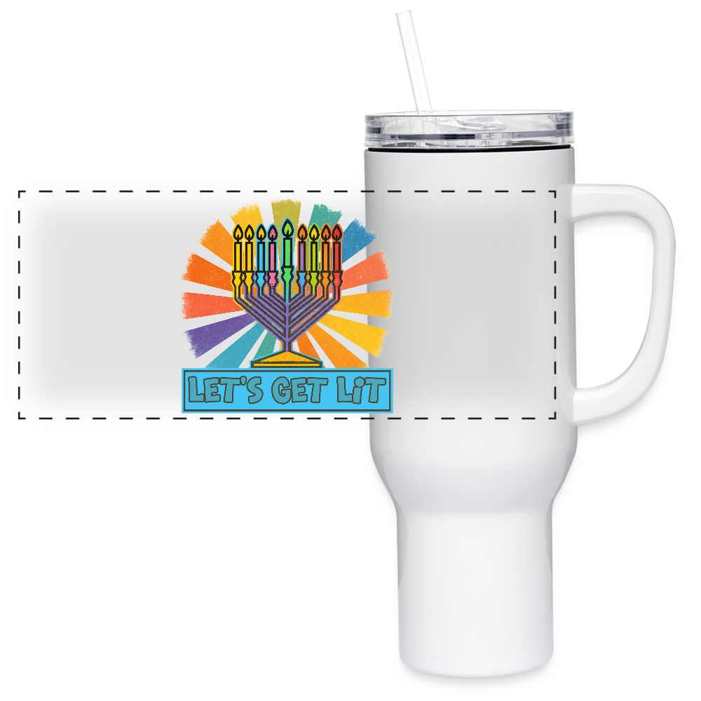 Radiant Retro “Let’s Get Lit” Menorah 40 oz Travel Tumbler - white