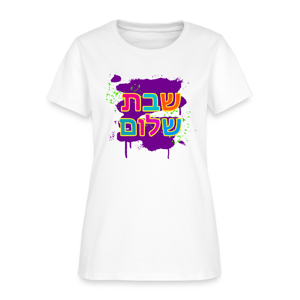 Shabbat Shalom Neon Pop Women's T-Shirt - white