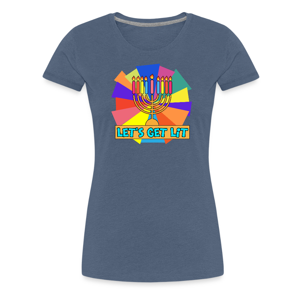 Glow & Get Lit Chanukah Menorah Women’s Premium T-Shirt - heather blue