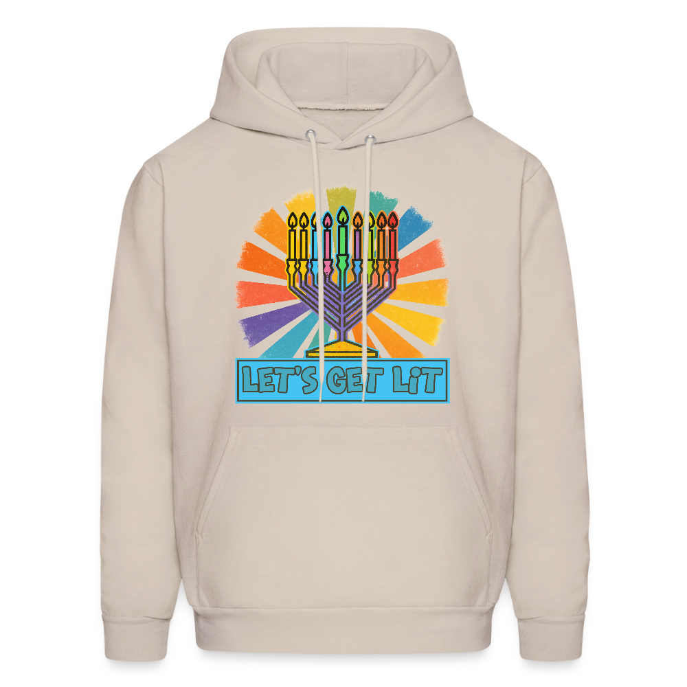 Radiant Retro “Let’s Get Lit” Menorah Men's Hoodie - Sand