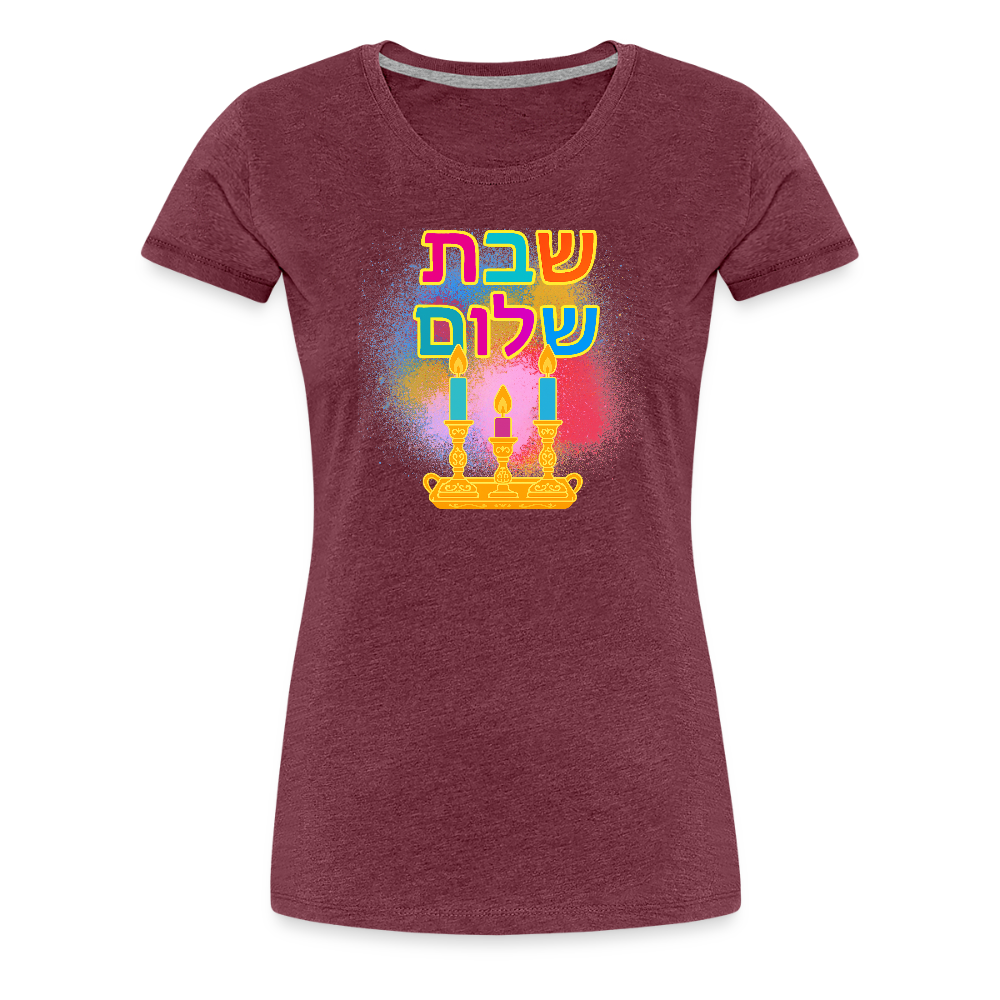 Shabbat Shalom Neon Hebrew Art Women’s Premium T-Shirt - heather burgundy