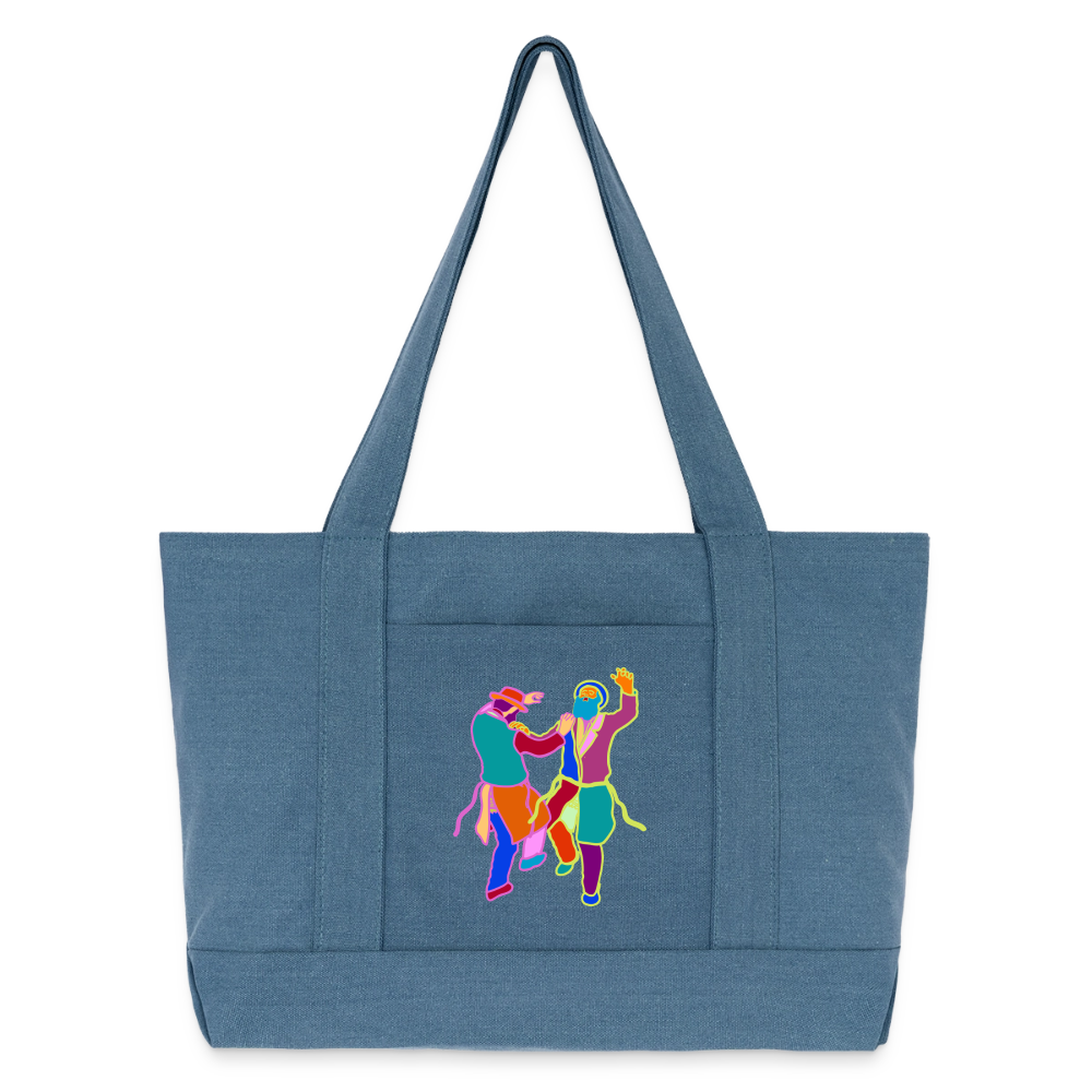 Colorful Dancing Rabbis Cotton Pigment Dyed Tote Bag - denim