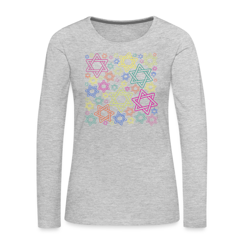 Neon Star of David Festival Women's Premium Long Sleeve T-Shirt - heather gray