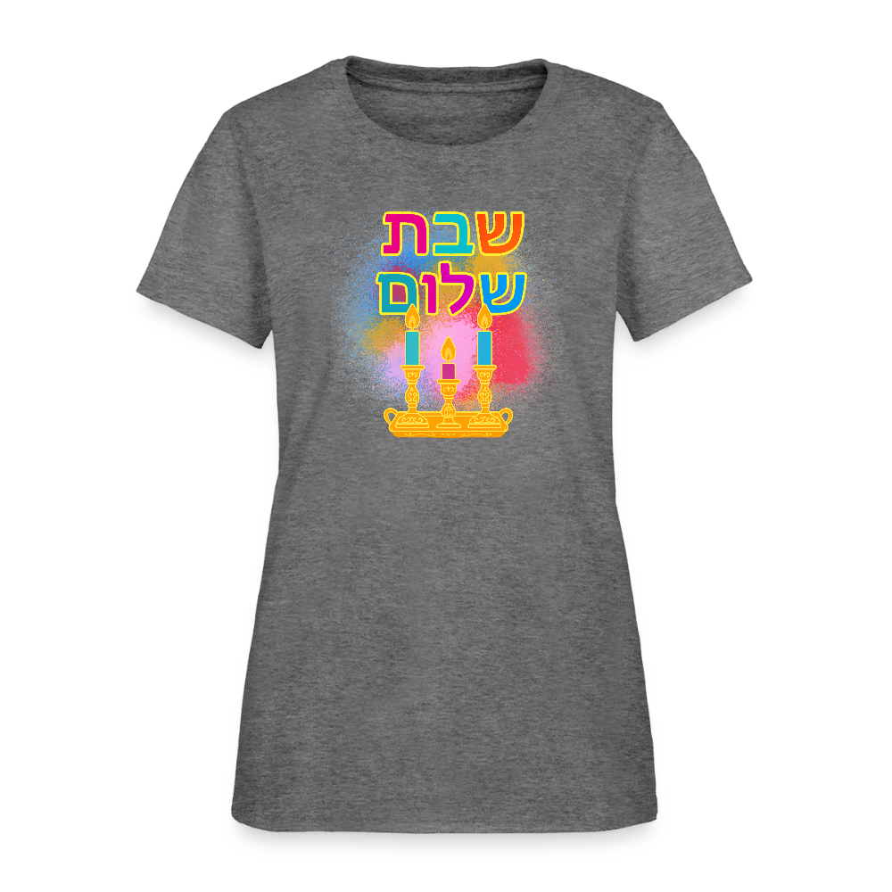 Shabbat Shalom Neon Hebrew Art Women's T-Shirt - graphite heather