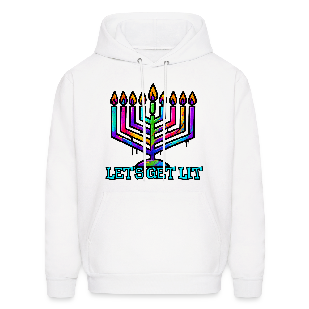 Let’s Get Lit Chabad Menorah Men's Hoodie - white