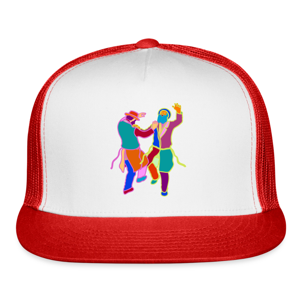 Colorful Dancing Rabbis Trucker Hat - white/red