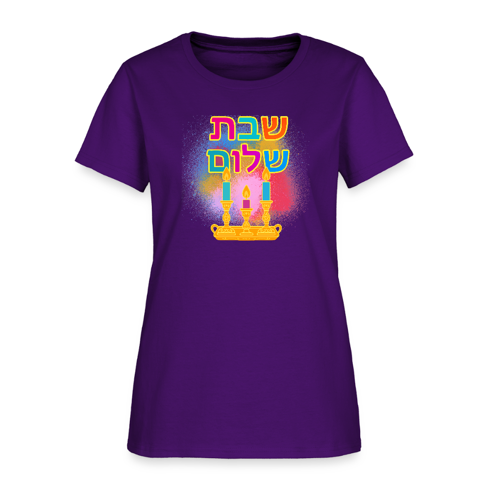 Shabbat Shalom Neon Hebrew Art Women's T-Shirt - purple
