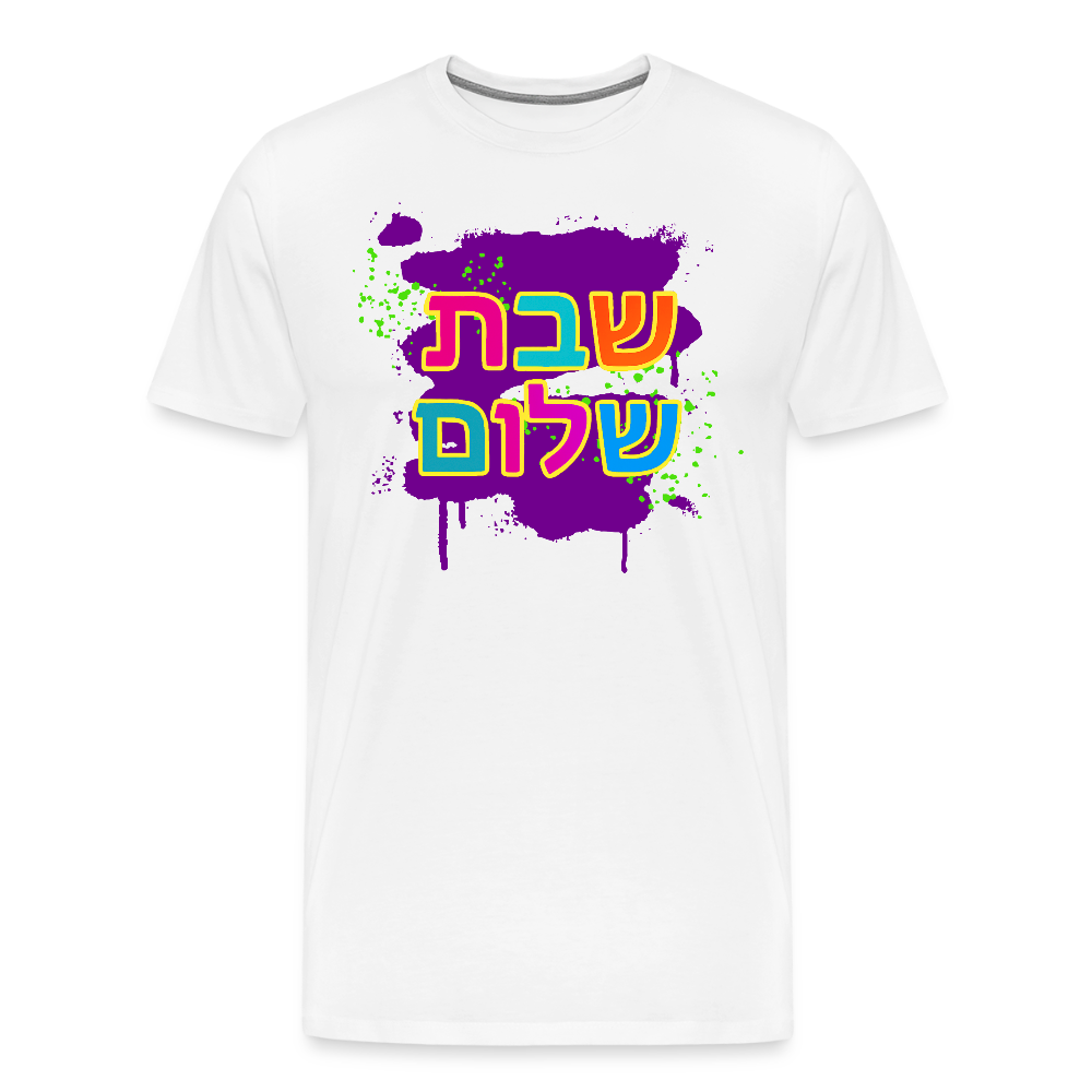 Shabbat Shalom Neon Pop Men's Premium T-Shirt - white