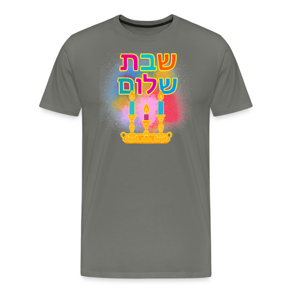 Shabbat Shalom Neon Hebrew Art Men's Premium T-Shirt - asphalt gray