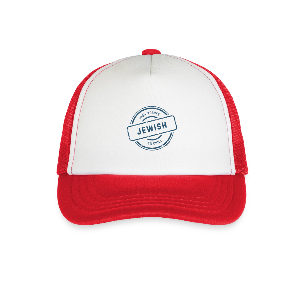 100% Jewish Kid's Trucker Cap - white/red