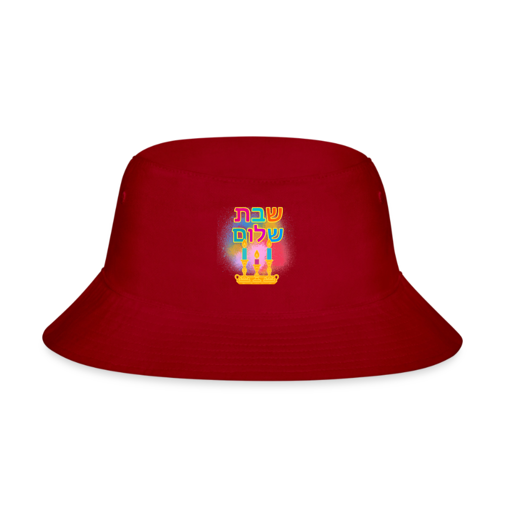 Shabbat Shalom Neon Hebrew Art Bucket Hat - red