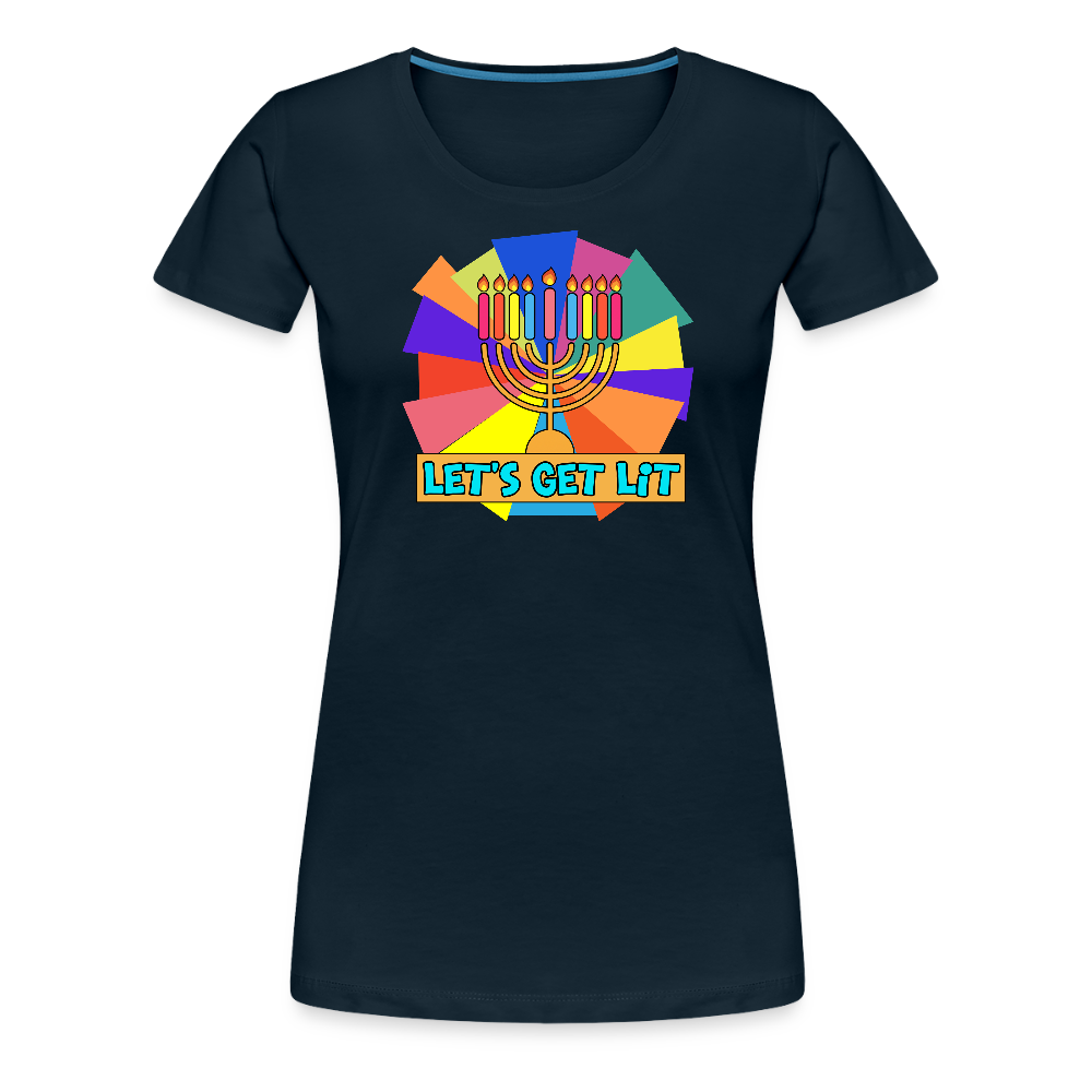 Glow & Get Lit Chanukah Menorah Women’s Premium T-Shirt - deep navy
