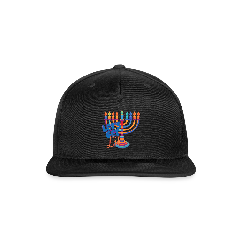 Let’s Get Lit Menorah Snapback Baseball Cap - black