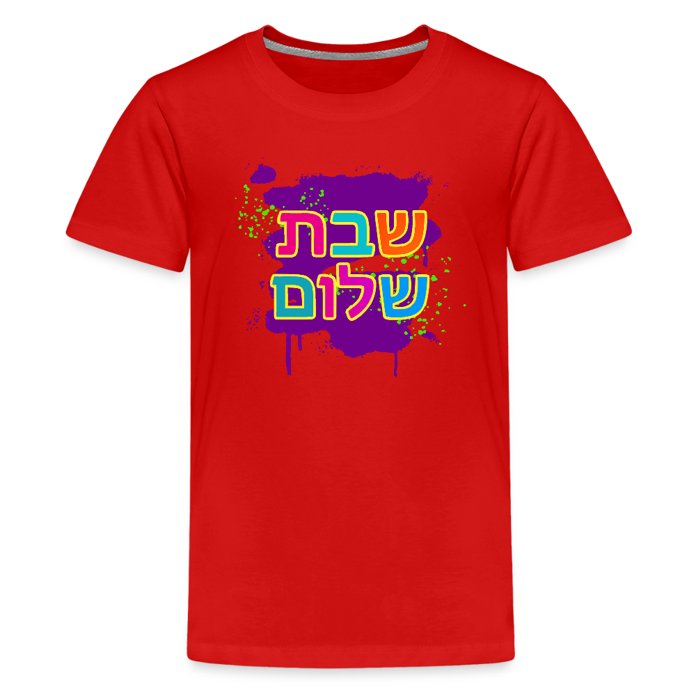 Shabbat Shalom Neon Pop Kids' Premium T-Shirt - red