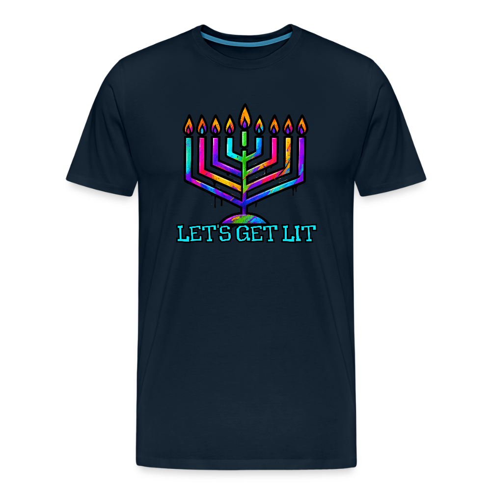 Let's Get Lit Chabad Menorah Men's Premium T-Shirt - deep navy