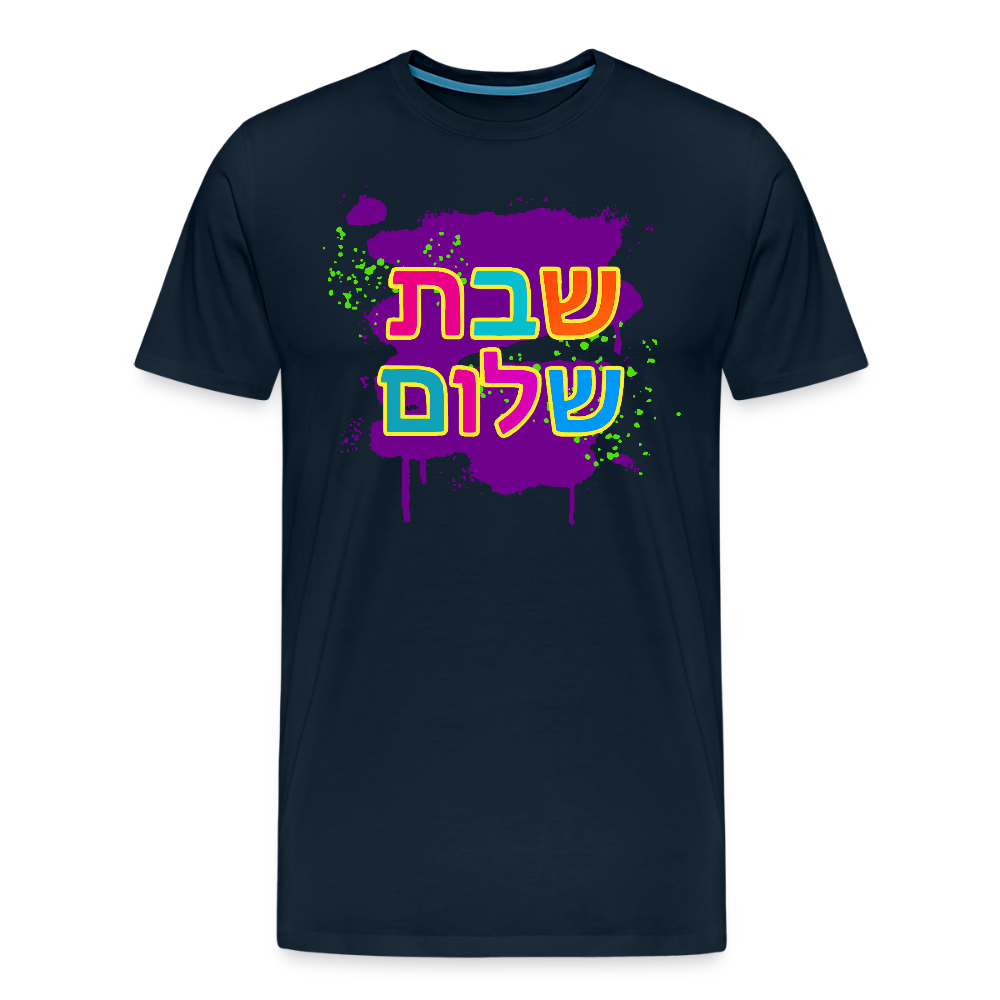 Shabbat Shalom Neon Pop Men's Premium T-Shirt - deep navy