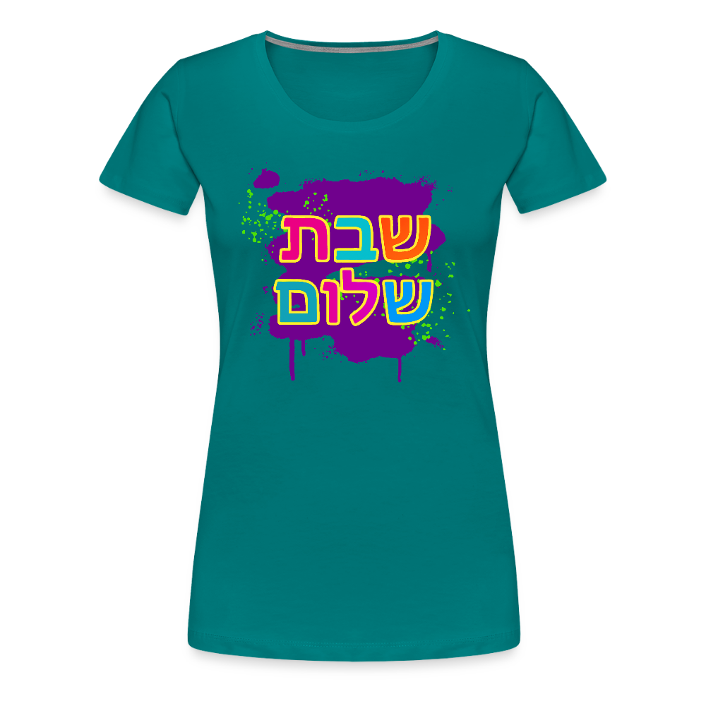 Shabbat Shalom Neon Pop Women’s Premium T-Shirt - teal