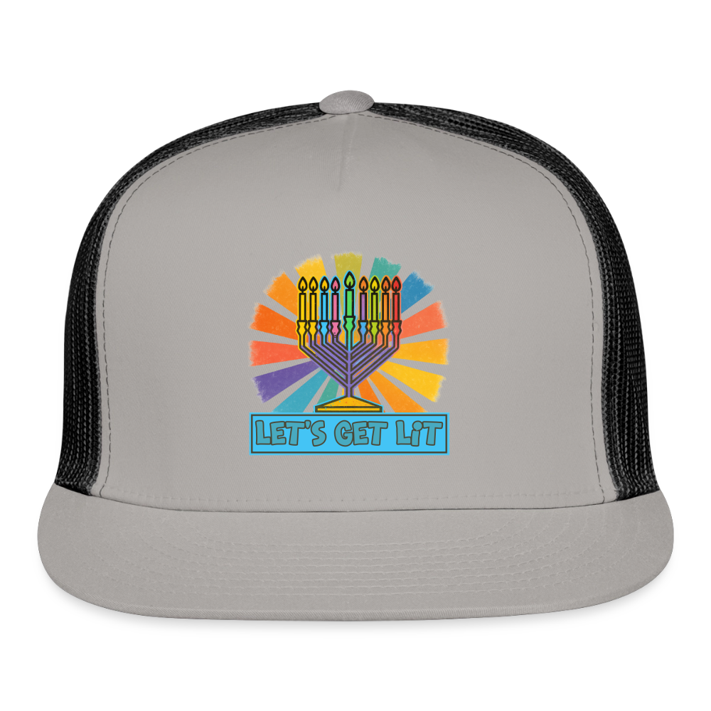Radiant Retro “Let’s Get Lit” Menorah Trucker Hat - gray/black