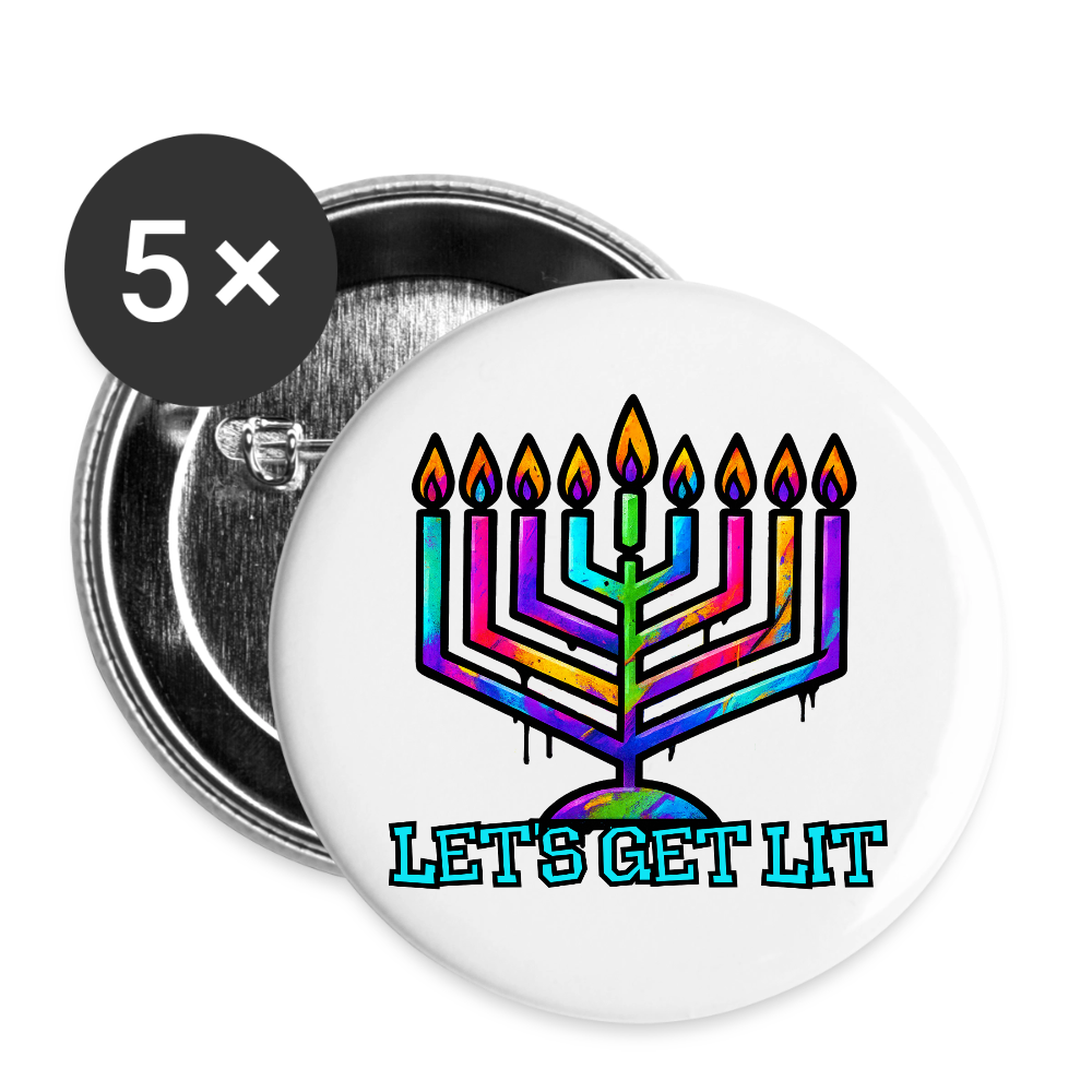 Let’s Get Lit Chabad Menorah Buttons large 2.2'' (5-pack) - white