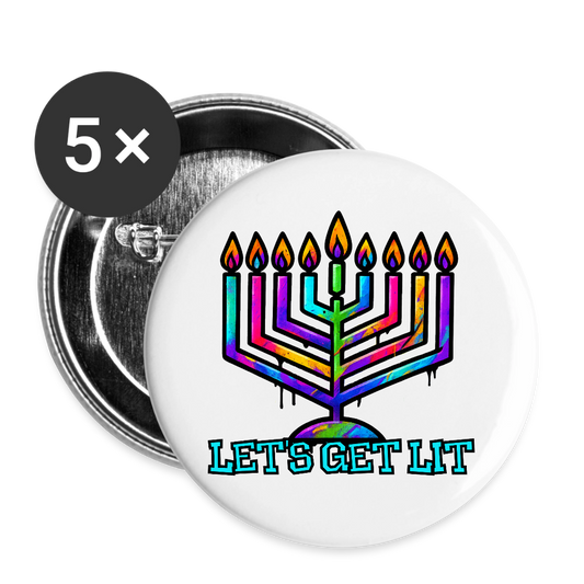 Let’s Get Lit Chabad Menorah Buttons large 2.2'' (5-pack) - white