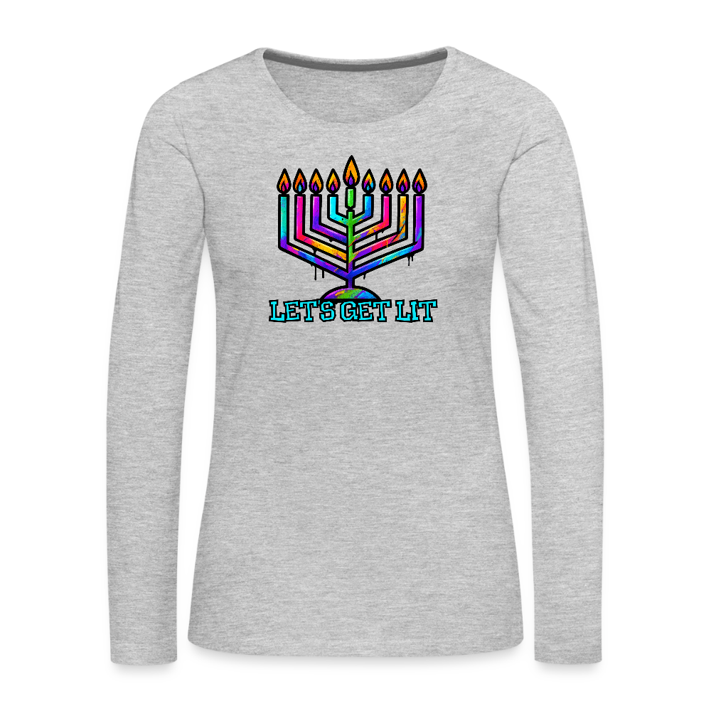 Let's Get Lit Chabad Menorah Women's Premium Long Sleeve T-Shirt - heather gray