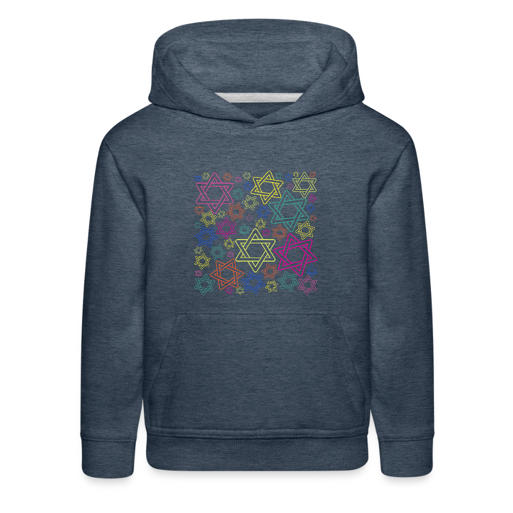 Neon Star of David Festival Kids‘ Premium Hoodie - heather denim